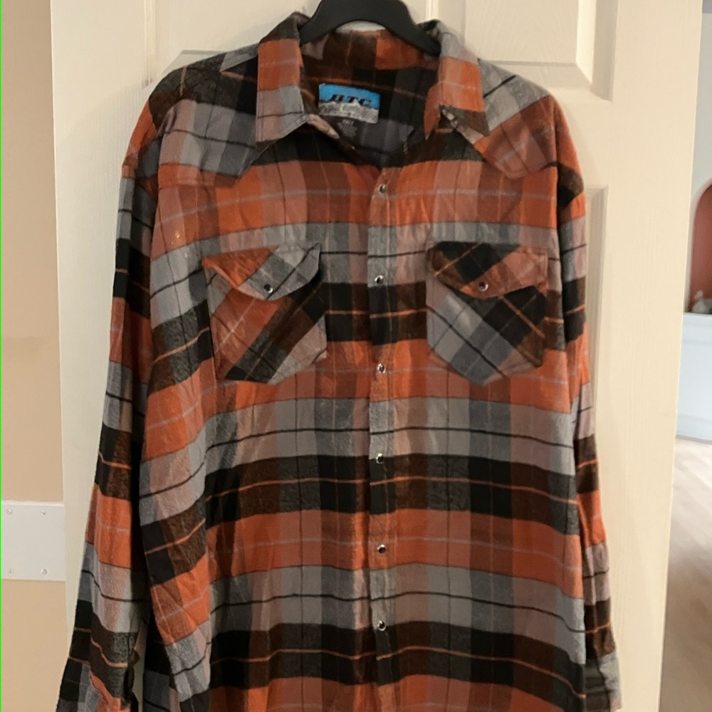 TC Men's Orange and Black Plaid Shirt Jacket